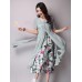 Elegant Women Floral Printed Dress Two Layers High Split Dresses