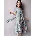 Elegant Women Floral Printed Dress Two Layers High Split Dresses