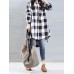 Plus Size Casual Women Loose Plaid Lapel Long Sleeve High Low Shirts