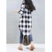 Plus Size Casual Women Loose Plaid Lapel Long Sleeve High Low Shirts