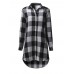 Plus Size Casual Women Loose Plaid Lapel Long Sleeve High Low Shirts