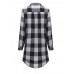 Plus Size Casual Women Loose Plaid Lapel Long Sleeve High Low Shirts