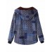  L-5XL Casual Women Block Print Hooded Fleece Thicken Coat