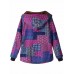  L-5XL Casual Women Block Print Hooded Fleece Thicken Coat