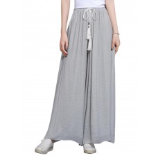  Loose Women Solid Elastic Waist Drawstring Wide Leg Pants