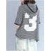Plus Size Casual Women Top Striped Digital Printed Hooded Cardigans