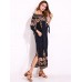 Plus Size Sexy Women Slash Neck Floral Printed Tie Sleeve Dress