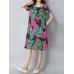 Vintage Women Floral Printed Dress Short Sleeve Pockets Cotton Linen Dresses