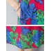 Vintage Women Floral Printed Dress Short Sleeve Pockets Cotton Linen Dresses