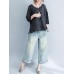 Casual Women Striped Shirt V Neck Half Sleeve Cotton Linen Blouse