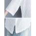 Casual Women Striped Shirt V Neck Half Sleeve Cotton Linen Blouse