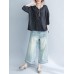 Casual Women Striped Shirt V Neck Half Sleeve Cotton Linen Blouse