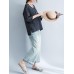 Casual Women Striped Shirt V Neck Half Sleeve Cotton Linen Blouse