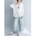 Casual Women Striped Shirt V Neck Half Sleeve Cotton Linen Blouse