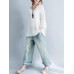 Casual Women Striped Shirt V Neck Half Sleeve Cotton Linen Blouse