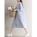 Casual Women Striped Caidigan Round Neck Pockets Blouse Dress