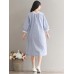 Casual Women Striped Caidigan Round Neck Pockets Blouse Dress