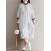 Casual Women Striped Caidigan Round Neck Pockets Blouse Dress