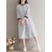 Casual Women Striped Caidigan Round Neck Pockets Blouse Dress