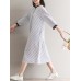 Casual Women Striped Caidigan Round Neck Pockets Blouse Dress