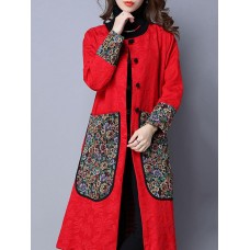 Plus Size Vintage Women Embroidery Printed Cotton Linen Coat