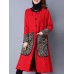 Plus Size Vintage Women Embroidery Printed Cotton Linen Coat