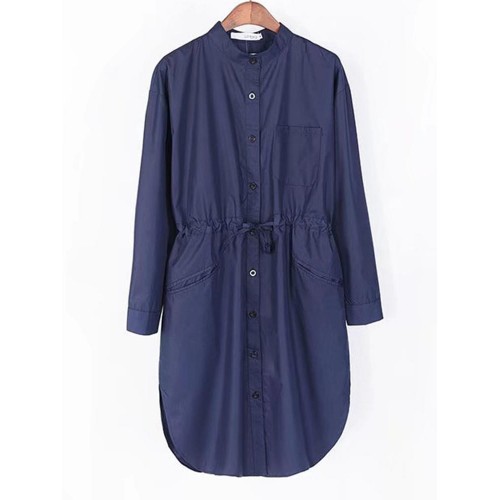 Casual Women Pure Color Drawstring Trench Coat