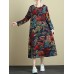 Plus Size Retro Women Floral Long Sleeve Dress