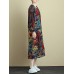 Plus Size Retro Women Floral Long Sleeve Dress