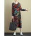 Plus Size Retro Women Floral Long Sleeve Dress