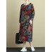 Plus Size Retro Women Floral Long Sleeve Dress