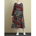 Plus Size Retro Women Floral Long Sleeve Dress