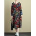 Plus Size Retro Women Floral Long Sleeve Dress