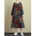 Plus Size Retro Women Floral Long Sleeve Dress