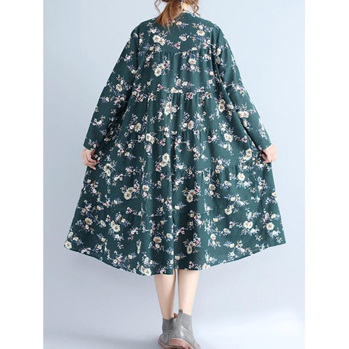 Loose Waist Women Casual Nine Sleeve Floral Dress