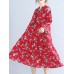 Loose Waist Women Casual Nine Sleeve Floral Dress