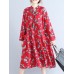 Loose Waist Women Casual Nine Sleeve Floral Dress