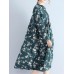 Loose Waist Women Casual Nine Sleeve Floral Dress