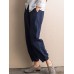 Plus Size Casual Women Pockets Elastic Waist Cotton Bunched Pants