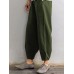 Plus Size Casual Women Pockets Elastic Waist Cotton Bunched Pants