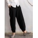 Plus Size Casual Women Pockets Elastic Waist Cotton Bunched Pants