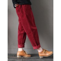 Plus Size Casual Women Corduroy Loose Radish Pants