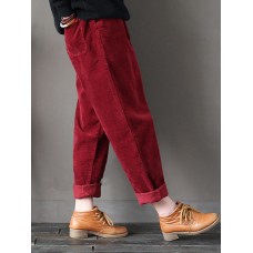 Plus Size Casual Women Corduroy Loose Radish Pants