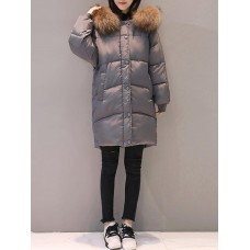 M-3XL Winter Women Fur Collar Hoodie Cotton Quilted Jacket