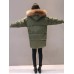 M-3XL Winter Women Fur Collar Hoodie Cotton Quilted Jacket