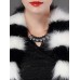 Plus Size Eleglant Women Striped Bats Sleeve Faux Fur Coats