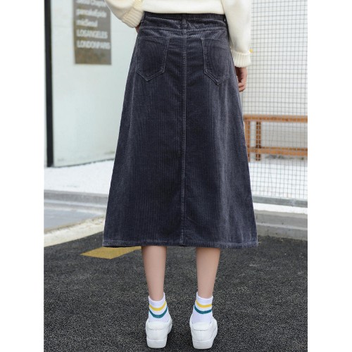 3XS-6XL Casual Women Corduroy A-Line Mid-Long Skirts