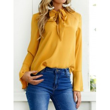 S-5XL Casual Women 6 Colors Tie Blouse