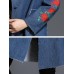 Casual Women Embroidery Denim Fleece Thick Coats