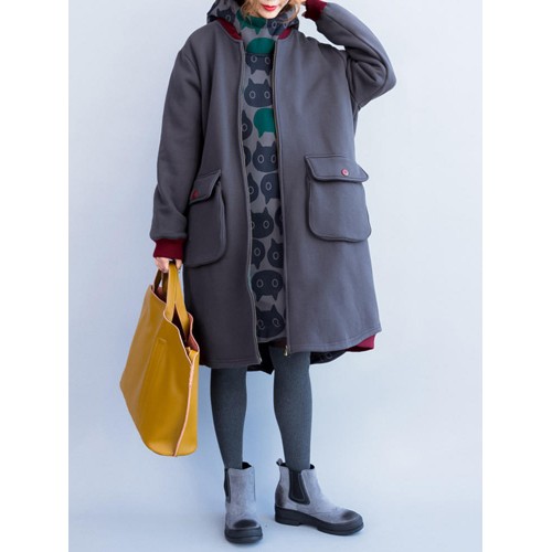 Plus Size Casual Women Printed Fleece Thick Long Coats